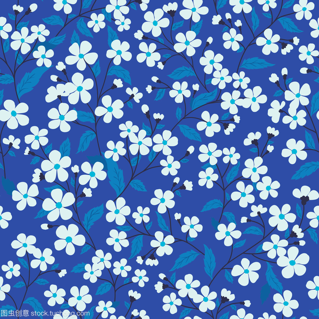 矢量无缝手绘制温柔天真花卉图案花布设计